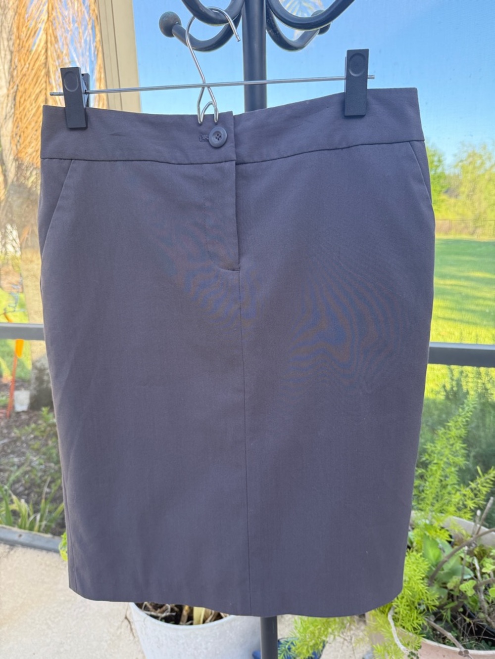 attention Charcoal Black Pencil Skirt with Front Button Waist